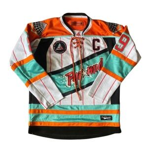 Black Pyramid 89 Men’s Orange and Teal Hockey Jersey Size Medium